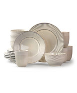 Elama Market Finds 16 Piece Round Stoneware Dinnerware Set in Embossed W... - $89.95