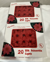 2 Vintage Steady Burning Or Single Flashing 8&quot; Spacing 20 Silk Poinsettia Lights - £47.16 GBP