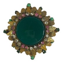 Green Cabochon Large Early Original By Robert Pink Brooch Pendant W/ Flo... - £149.47 GBP