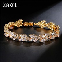 High Quality Clear White Cubic Zirconia Leaf Pattern Bracelets Bangles For Women - £17.63 GBP