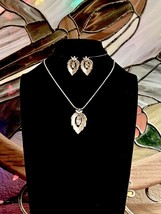 Sarah Coventry silver leaf rhinestone vintage necklace and earrings demi... - $24.00