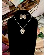 Sarah Coventry silver leaf rhinestone vintage necklace and earrings demi... - £19.01 GBP