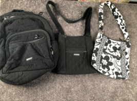 Vera Bradley Purse Lot of 3 Bags Crossbody Purse and Black Microfiber Backpack - £14.39 GBP