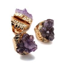 Unpolished Raw Natural Quartz Purple Crystal Cluster Rings for Women - £11.18 GBP