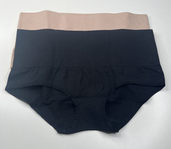 breezies NWT 2pck cotton seamless shaping briefs black nude 1X panties sf6 - £9.41 GBP