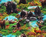 Cotton Moose Deer Bears Animals Multicolor Fabric Print by Yard D487.88 - £12.54 GBP