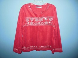 Ladies Croft &amp; Barrow Red Fleece Jacket XLarge Snowflakes - £11.98 GBP