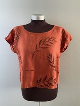 Jenny Lemons Top Size Large Orange Red Leaf Block Print Linen Boxy Shirt - £25.93 GBP