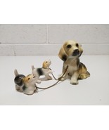 Mother With Puppies Dog Figure Beagle Basset Hound Ceramic Pups On Chain... - $10.89