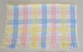 Vintage Tennessee Woolen Mills Baby Blanket Pastel Plaid Fringe Acrylic 36x43&quot; - $32.73