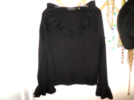 Dana Buchman Ruffle Collar &amp; Cuff Black Knit Sweater Sz XL - £23.73 GBP