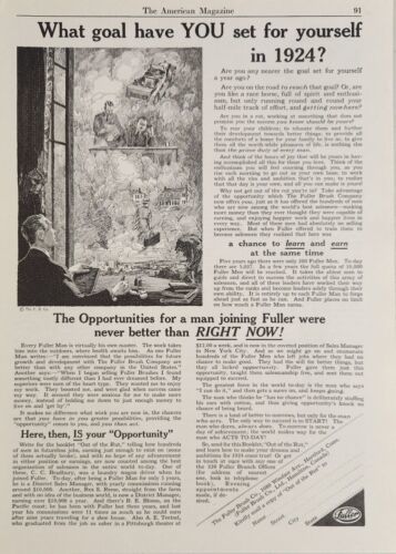 1924 Print Ad Fuller Brush Recruiting Salesman Goals for 1924? Hartford,CT - $22.30