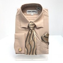 Karl Knox Boys Dress Shirt Brown with Brown Black Tie Hanky Sizes 4 - 6 - £19.86 GBP