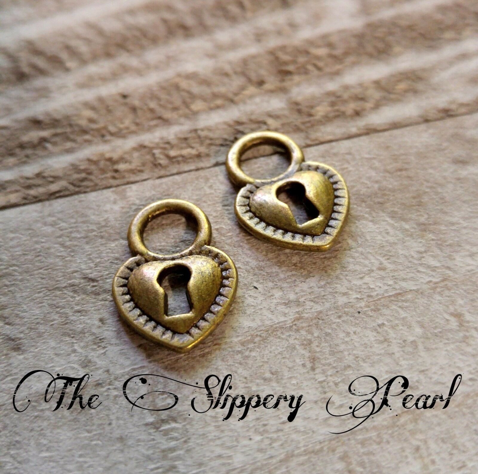 20 Lock Charms Heart Lock Antiqued Bronze Steampunk Pendants Findings - $1.96