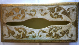 Vintage Florentia Wooden Handmade Tissue Box Hinged Lid Carved Flourishes Italy - £27.35 GBP