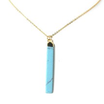 Natural Stone Vertical Bar Necklace, Turquoise Color Howlite Vertical necklace,  - £12.64 GBP