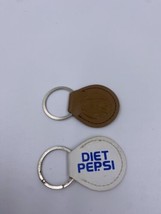 Lot of 2 Vintage Round Leather Keyrings Pepsi and Diet Pepsi - $9.63