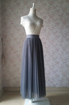 Gray Pleated Long Tulle Skirt Women Custom Plus Size Tulle Prom Skirt image 7