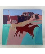 JACK EGGMAN - OIL ON CANVAS PAINTING - PUEBLO AND RED HORSES ARIZONA SOU... - €755,36 EUR