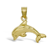 Dolphin Pendant Real 10k Yellow Gold Charm 0.6 inch - $74.25