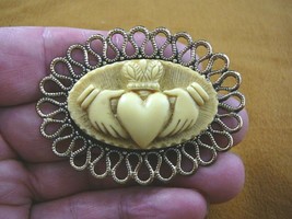 cm38-113) CLADDAGH ivory CAMEO traditional Irish heart brass Pin Pendant Jewelry - £25.87 GBP