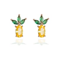 S925 Anti-allergy Post 18k Gold Plated Zircon Studs Fashion Crystal PineBanana P - £7.35 GBP