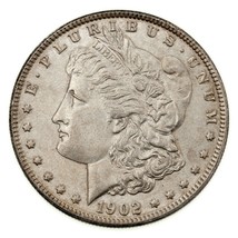 1902 Silver Morgan Dollar in AU+ Condition, Touch of Toning, Luster - £91.62 GBP