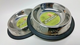 2 X Pet Food-Water Bowl-Dish-Cat-Dog-Anti-Skid-Rubber-Stainless Steel BR... - $14.80