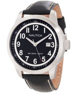 Nautica Men&#39;s N13604G Classic Analog Date Watch - Black Dial Black Leath... - £44.82 GBP
