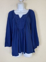 Apt 9 Womens Size M Blue Knit Crochet V-neck Blouse 3/4 Sleeve - $11.30