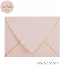 Pink Envelopes A7 Quick Self Seal Gold Border Luxury Paper Weddings Invitations - £22.53 GBP