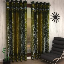 Polyester Door Curtain Grommets Window Curtain Tree Panel Eyelet Green Set Of 2 - £21.34 GBP+