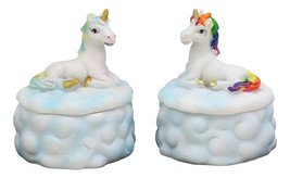 Pastel Colors Rainbow Mane Gold Horn Unicorns On Clouds Jewelry Box Figu... - $19.99