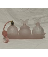 Vintage Pink Satin Glass Lilly of Valley Vanity Set Stiver Italy Butterf... - €35,45 EUR