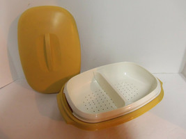 Vintage TUPPERWARE 4pc Divided Vegetable Microwave Steamer Harvest Gold 1274-5 - £31.61 GBP