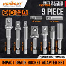 9Pcs Socket Adapter Drill Bits Set Hex Impact Driver Tools 1/4&quot; 3/8&quot; 1/2&quot; Shank - £10.70 GBP