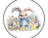 30 EASTER BUNNY AND EGGS ENVELOPE SEALS STICKERS LABELS TAGS 1.5&quot; ROUND ... - $7.49
