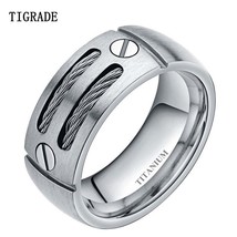 Tigrade 8mm Men's Silver Color Cable Titanium Ring Punk Engagement Wedding Band  - £12.89 GBP