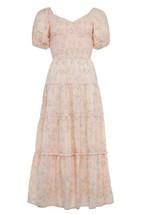 NWT Ivy City Co Tea Party Midi in Peach Pink Floral Smocked Puff Sleeve Dress XS - £73.94 GBP