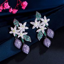 CWWZircons Creative Unique Design Purple Green CZ Crystal Long Drop Earrings for - £18.73 GBP