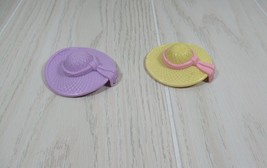 Fisher Price Loving Family Dollhouse purple yellow pink bow straw sun hat set - $9.89