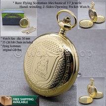 Flying Scotsman Double Full Hunter Gold Mechanical Pocket Watch with Chain C27 - £52.47 GBP