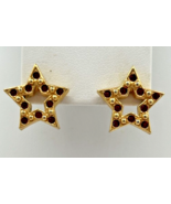 Vintage Avon Sparkle Star Earrings Red Rhinestones Gold Tone SKU PB78 - £7.98 GBP