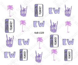 Nail Art Water Transfer Stickers purple hand bone palm Hello I&#39;m hungry KoB-1329 - £2.35 GBP