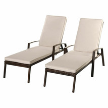 2PCS Patio Rattan Lounge Chair Garden Furniture Adjustable Back W/ Cushion NEW - £284.20 GBP