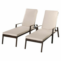 2PCS Patio Rattan Lounge Chair Garden Furniture Adjustable Back W/ Cushi... - £279.93 GBP