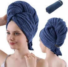 Large Hair Towel Wrap for Women,Super Soft Hair Drying Towel Elastic Strap(Navy) - £15.10 GBP