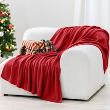 Cable Knit Christmas Red Throw Blanket For Couch, Super Soft Warm Cozy Decorativ - £43.24 GBP
