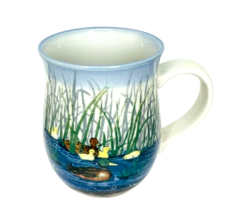 Coffee Mug Ducks Chicks Pond Reeds Nature Stoneware w Handle Crayon Look... - $11.83
