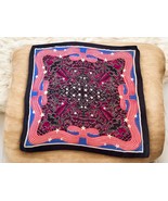 Vintage Multi Color Silk? Scarf Blue red purple black white 33x34 - $14.80